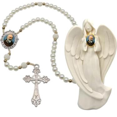 Imagem de Terço Oraçao Luxo com Imagem Anjo Padre Pio Decoração Casa Capelinha C