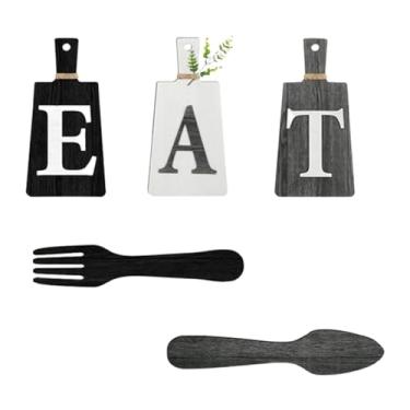 Imagem de Ioensy Conjunto de 5 peças de tábua de corte com placa de comida, arte para pendurar, letras de madeira decorativas para pendurar, placa de comida, garfo e, D