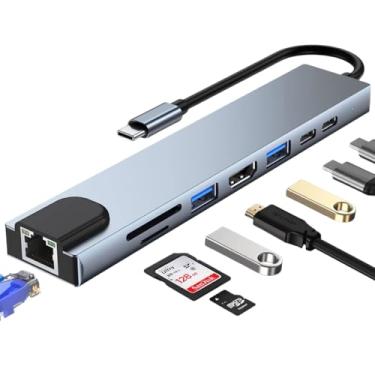 Imagem de Adaptador Dock Station Hub 8 em 1 Tipo C USB 3.1 PD Adaptador Multiportas Dex USB C com Saída HDMI 4K, Fonte de Alimentação tipo C, Leitor de Cartões entrada Rede
