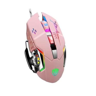 Imagem de Mouse Gamer com Fio, LED RGB, Design Ergonômico, Rosa, USB Plug and Play