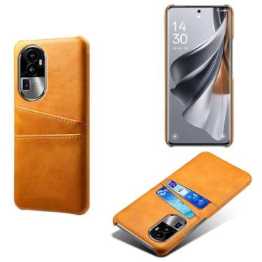 Imagem de Capas Compatível com OPPO RENO 10 PRO PLUS,tampa protetora de couro falso,design de saco de cartão com 2 fendas de cartão atrás,proteção anti-impressão digital e anti-gota-Yellow