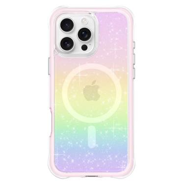 Imagem de ORNARTO Capa Air para iPhone 16 Pro Max transparente, compatível com MagSafe, capa de proteção contra quedas de nível militar com ar integrado, Stardust Pink