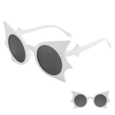 Imagem de JIE CARALL Óculos de sol estilo borboleta retrô punk hip hop estilo borboleta para mulheres e homens, acessórios de festa de Halloween (branco)