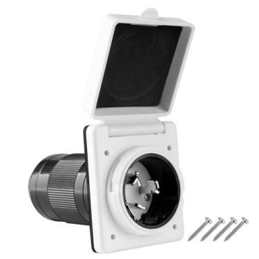 Imagem de Ficstar Entrada De Energia De Costa Para Rv Com Trava Giratória De 50 Amp 125 V/250 V Com 3 Pinos E Parafusos De Aço Inoxidável Entrada De Energia De Costa Para Rv Com Kit De Proteção À Prova De Int