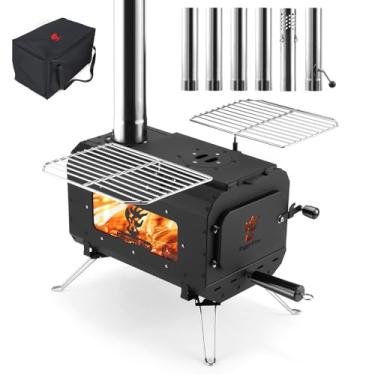 Imagem de BiggerFire Fogão de barraca portátil para acampamento, fogão a lenha preta, aquecedor de barraca para tendas, aquecimento de abrigo, acampamento ao ar livre, com canos de chaminé e bolsa de transporte