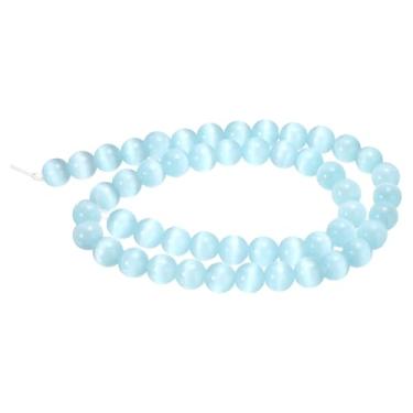 Imagem de HARFINGTON 48 peças de contas de pedra olho de gato azul claro 8 mm contas redondas lisas de cristal de pedra preciosa solta para fazer joias, pulseiras, colar, brincos, faça você mesmo