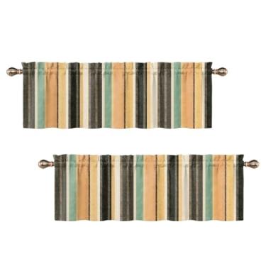 Imagem de Uiiooazy Sanefas listradas para janelas, cinza, amarelo, verde, boêmio, casa de fazenda, cozinha, para quarto, sala de estar, banheiro, geométrico, janela pequena, tratamentos 2 painéis 132 x 30 cm