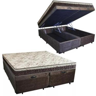 Imagem de Cama Box Baú Bipartido Casal Blindado Suede + Colchão Casal Espuma Ext