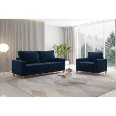Imagem de Kit Sofá Living 3 Lugares 1,80M Poltrona Veludo Alpino - Viero