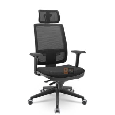 Imagem de Cadeira Brizza Tela 3D Slider Piramidal Preta Com Apoio NR17 Plaxmetal (Aero Preto)