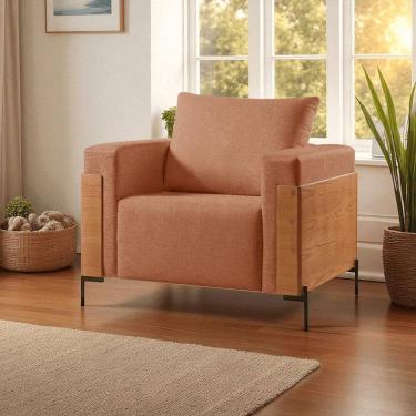 Imagem de Poltrona para Sala de Estar Metal Madeira Maciça Heitor Luxo Terracota