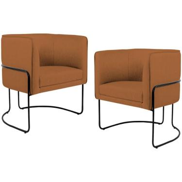 Imagem de Kit 02 Poltronas Decorativas Fixa Base de Aço Preto Betina D02 Veludo Telha C-262 - Lyam Decor