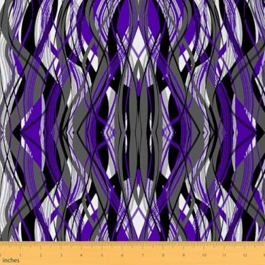 Imagem de jejeloiu Tecido listrado roxo de 1 jarda da Yard Tecido de estofamento abstrato moderno para cadeiras minimalista para projetos de bricolage em casa, à prova d'água, decoração interna e externa