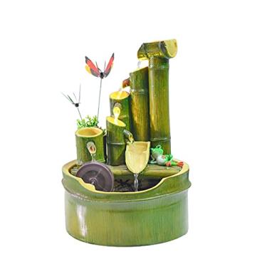 Imagem de Fonte de mesa fonte de mesa cachoeira imitação criativa fonte de água de bambu sala de estar armário de TV decoração interior pequeno ornamento relaxamento interior fonte de mesa (cor: A)