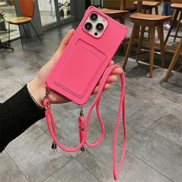 Imagem de Candy Color Crossbody Colar Alça Cordão Carteira Capa de telefone para iPhone 14 Plus 13 11 12 Pro Max Slot para Cartão Capa Mole, Rosa, Para iPhone 7Plus (8Plus)