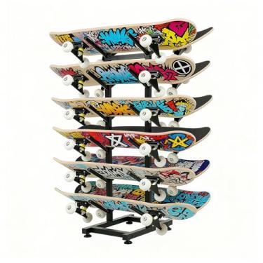 Imagem de BiJun Suporte de skate, suporte de skate de 6 camadas, suporte de armazenamento de snowboard, suporte organizador de skate para deck, longboard, snowboard, skates padrão, skate mini cruiser