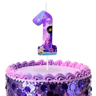 Imagem de Velas de aniversário número 1 roxas escuras, topos de bolo com tema de desenho animado para decoração de bolo para meninos e meninas, decorações de aniversário, suprimentos de festa, velas numéricas