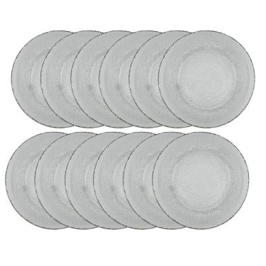 Imagem de Conjunto 12 Pratos Fundo Vidro Transparente Forjado