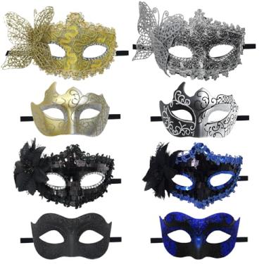 Imagem de CNYMANY 8 Pçs - Casais Máscaras de Máscaras de Máscara Masculina Feminina Sexy Máscara de Olho para Festa de Baile de Máscaras Venezianas - - Preto, Azul, Ouro, Prata