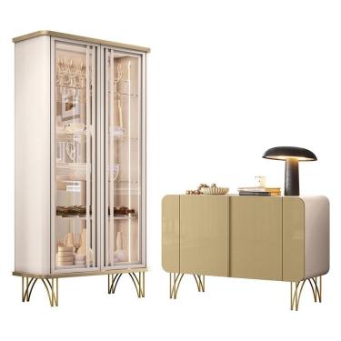 Imagem de Sala De Jantar Com Cristaleira évora E Balcão Buffet Benvenuto Off White-champanhe Hb Móveis Off White-champanhe