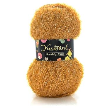 Imagem de Fio de poliéster esfoliante brilhante cordão brilhante textura arenosa 100 g, 218 jardas versátil e durável para crochê, tricô, panos de prato artesanais DIY - Camelo