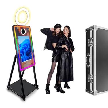 Imagem de Cabine fotográfica portátil, cabine fotográfica com tela sensível ao toque de 54,6 cm com luzes, para festas de aluguel de eventos (preta, cabine fotográfica)