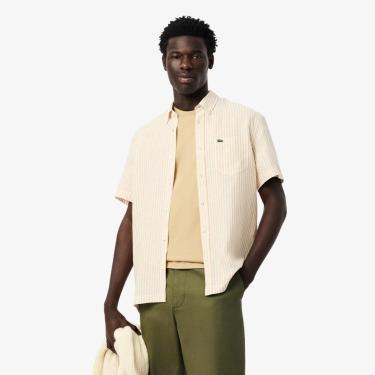 Imagem de Camisa Regular Fit de Manga Curta em Linho Lacoste Masculina-Masculino