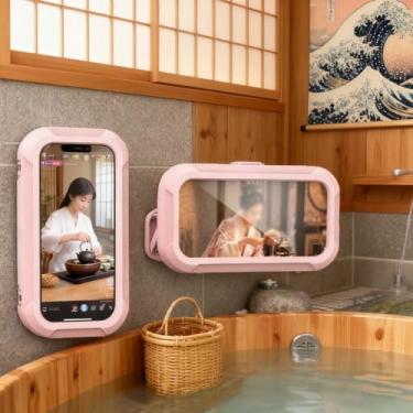 Imagem de Suporte de telefone para chuveiro à prova d'água, rotação de 360°, suporte de chuveiro ajustável, antiembaçamento, tela sensível ao toque com mãos molhadas, para banheiro, parede de cozinha