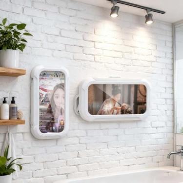 Imagem de Suporte de telefone para chuveiro à prova d'água, rotação de 360°, suporte de chuveiro ajustável, antiembaçamento, tela sensível ao toque com mãos molhadas, para banheiro, parede de cozinha