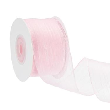 Imagem de PATIKIL Fita metálica de 4 cm, fita transparente com fio de Natal, rolo ondulado metálico para laços, grinaldas, festas, decoração de casa, artesanato, árvore de Natal, 10 jardas (rosa claro)