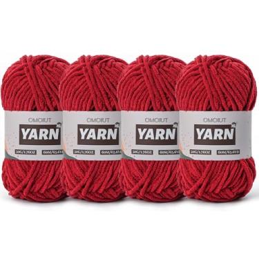 Imagem de 4 pacotes de fios de crochê grosso de chenille de pelúcia - fio de bebê para crochê macio - fios de veludo para artesanato em cobertores - fios fofos amigurumi 200 g/262,5 jardas (4 bordô)