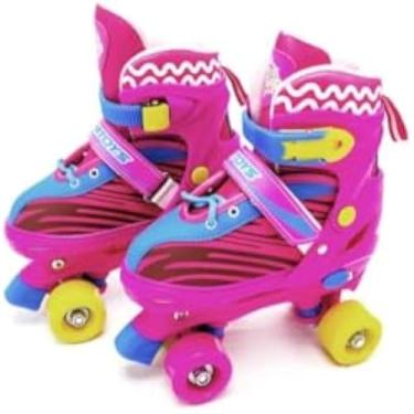 Imagem de Patins infantil ajustavel, bota confortavel, rodinhas com acessorios, e rosa, bonito