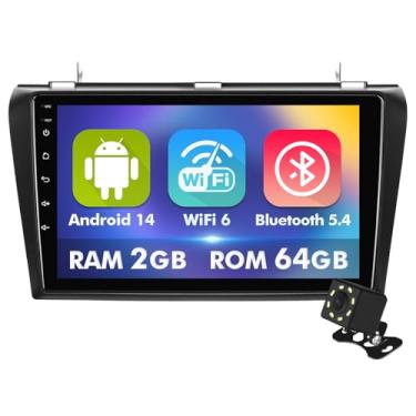 Imagem de Tela sensível ao toque IPS de 9 polegadas Android 14 estéreo para carro para Mazda 3 2004-2009 com CarPlay sem fio e Android Auto 2 + rádio de carro de 64 GB, suporte GPS, WiFi 6, Bluetooth, 5.4
