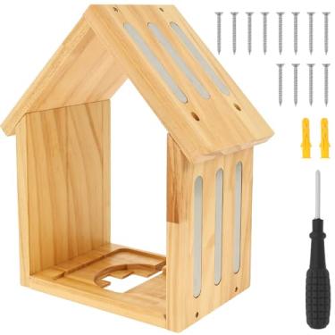 Imagem de ZFLYCANP Prateleira de exibição de madeira em forma de casa, prateleira flutuante magnética com parafuso e chave de fenda, material de madeira de carvalho maciço, grande capacidade de fácil absorção