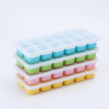 Imagem de Forma de Gelo Silicone Flexível com Tampa: Extração Fácil e Rápida, Bandeja de Cubos Empilhável e Higiênica (AMARELO)
