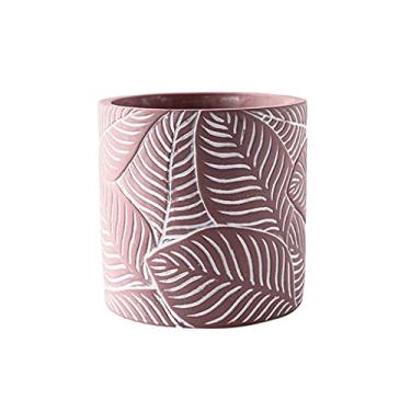 Imagem de Vasos de plantas Cimento Cilíndrico Vaso de Flores Casa Sala de Estar Quarto Jantar Escritório Decoração Vaso de Flores Padrão Folha Vaso de Flores 14 cm (Cor: Latão) (Latão)
