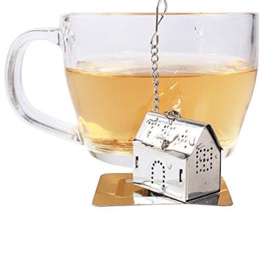 Imagem de Infusor de chá em folhas soltas aço inoxidável com bandeja gotejamento botão abertura fácil para ervas especiarias grãos café sopa temperos cozinha es