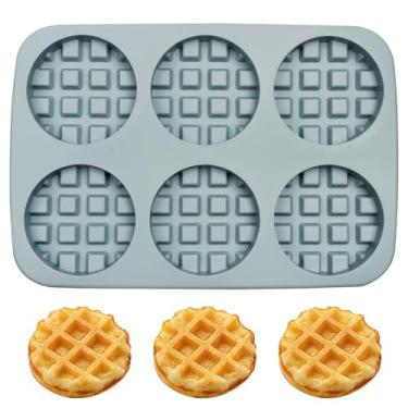 Imagem de Fchil Conjunto de moldes de silicone para assar, pacote com 3 formas de cupcake de waffle, forma antiaderente cinza para sobremesas, design de 6 cavidades (cinza-waffle)