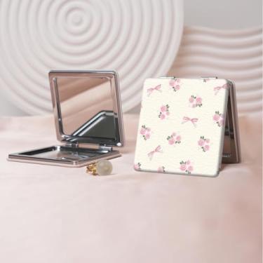 Imagem de Y2K Espelho de maquiagem portátil estilo milenar, mini espelho de maquiagem portátil dobrável, espelho de contorno quadrado portátil com dupla face, adequado para todas as pessoas em várias ocasiões