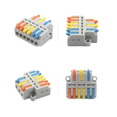 Imagem de ROUPWKWO Kit de conector de fio compacto rápido emenda multicanal com terminal de crimpagem de alavanca para conector de caixa de junção de luz LED (54 peças D234569 GR)