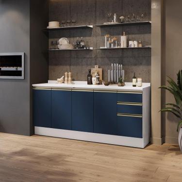 Imagem de Balcões de Cozinha 100% MDF 200cm Branco/Azul Profundo Celeste Kappesberg