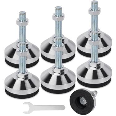 Imagem de 6 peças de pés niveladores resistentes rosca M12, pés de mesa ajustáveis, base de diâmetro de 6 cm, borracha rosqueada antiderrapante, alavancas de móveis ajustáveis, adequado para bancada de trabalho