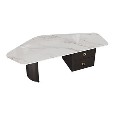 Imagem de Mesa de centro de estilo moderno, mesa de centro de rock, mesa de centro irregular com 2 gavetas de armazenamento, mesa central na sala de estar, pequeno espaço de mesa lateral em destaque