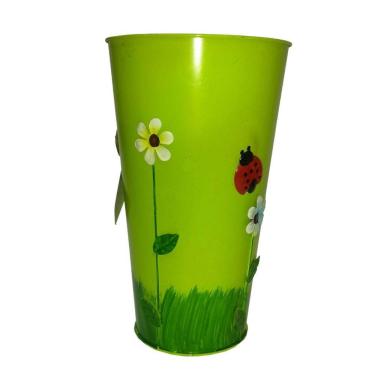 Imagem de Vaso Balde Metal Verde Jardim Joaninha Flor Quintal Varanda