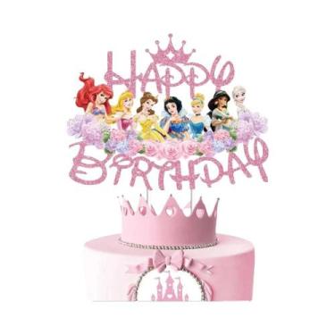 Imagem de Toppers De Bolo Da Princesa Disney Com Glitter Rosa Para Chá De Bebê, 