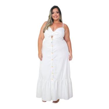 Imagem de Vestido Longo Feminino Plus Size De Alçinha e Com Botões - Thania Moda
