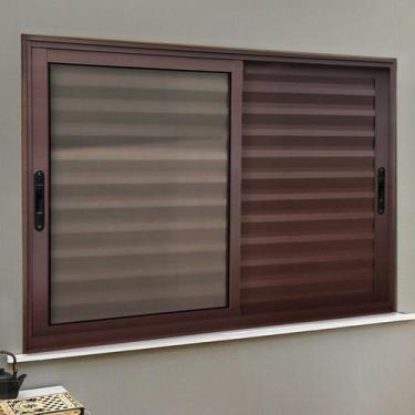 Imagem de Veneziana Elite 3 Folhas Moveis 100 x 100 Vidro Liso Cinza/Corten Brim