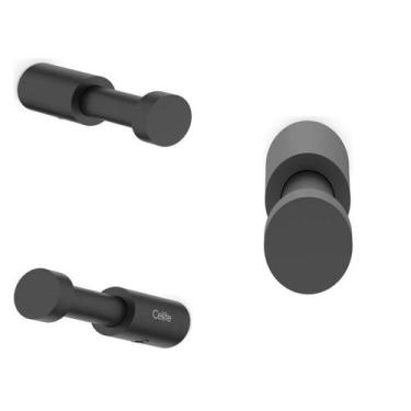 Imagem de Kit com 3 Cabide Flow Design Redondo Moderno Preto/Matte Celite
