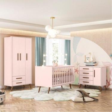Imagem de Quarto de Bebê Completo Guarda-Roupa, Berço e Cômoda Q-Encanto Retrô R