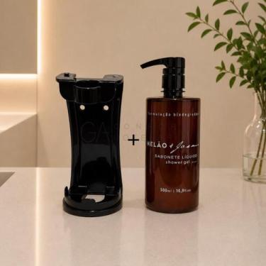 Imagem de Kit Dispenser Sabonete Líquido Luxo 500ml Melão e Jasmim com Suporte P